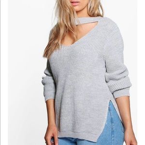 Boohoo Plus Choker Side Split Jumper